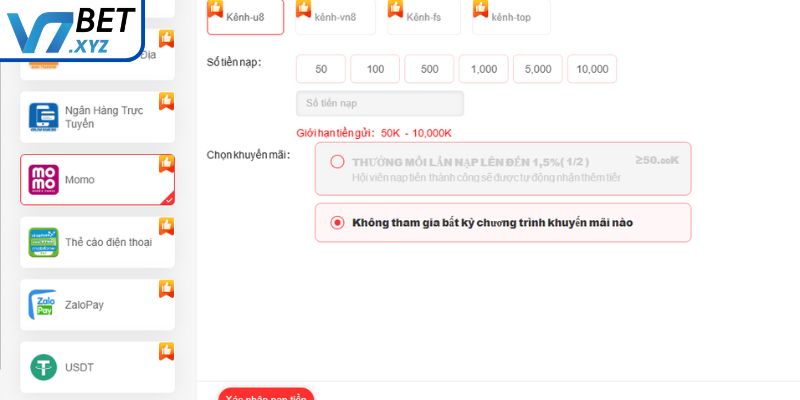 Nạp Tiền V7Bet - Hướng Dẫn Chi Tiết, An Toàn Và Tiện Lợi 2 Nạp tiền V7Bet bằng ví điện tử